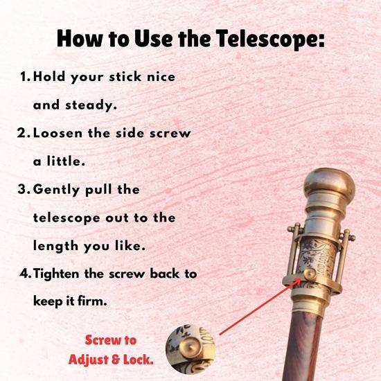 Engraved Brass Walking Cane with Telescope Compass Steampunk Dollond London 1920 Replica Victorian Handmade Cane, Perfect for Gift