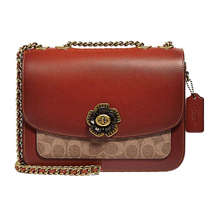 

Новая маленькая квадратная сумка COACH Madison из кожи с цепочкой, сумка кроссбоди, сумка на плечо женская коричневая, желтая и ржаво-красная C0827-B4NQ4 23.6*8.1*17.0CM