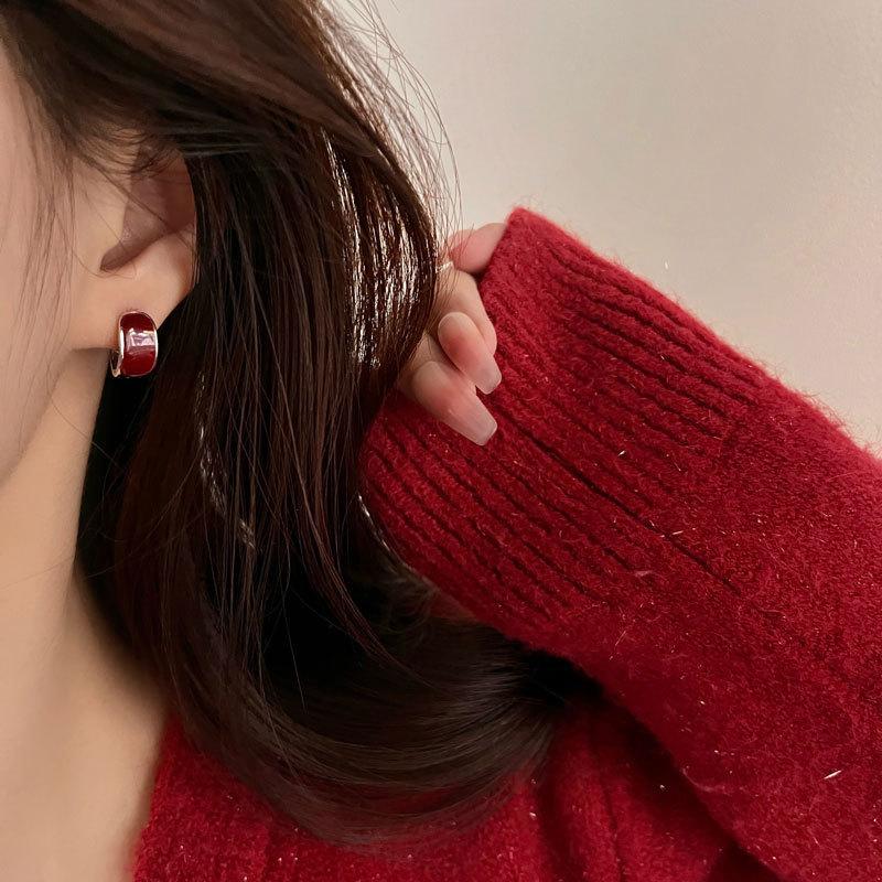 Cercei festivi cu cataramă pentru urechi, retro, lipiți, roșii, pentru toamnă și iarnă, la modă
