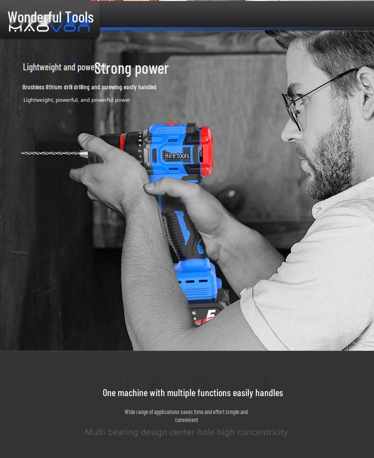 Compact Rechargeable Brushless Motor Drill: Multi-Function Impact Tool for Home Use