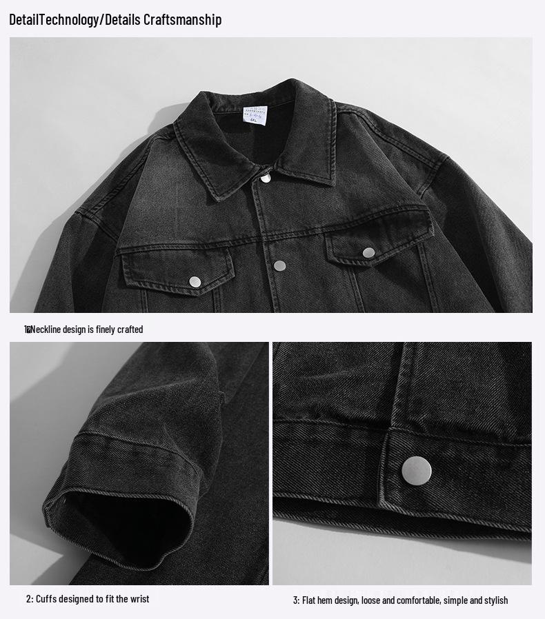 Autumn/Winter Retro American Lapel Denim Jacket - Loose Fit, High-End Workwear Style