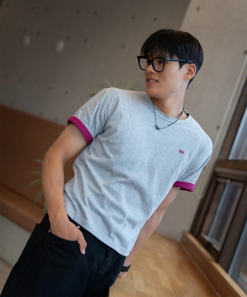 AWESOME STUDIO Color Block Roll-Up Sleeve T-Shirt Melange Grey