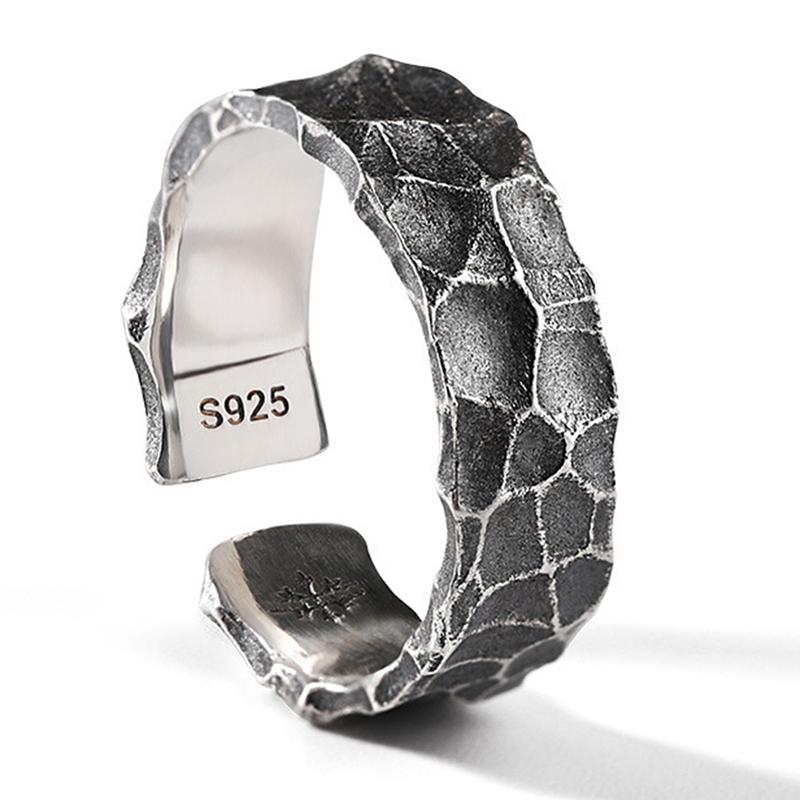 Thajské stříbro Retro Pánský otevřený prsten Retro design šperků Nastavitelný Pánský jednoduchý prsten Party dárek Jednoduchý Starý Kladívkový Hypoalergenní prsten