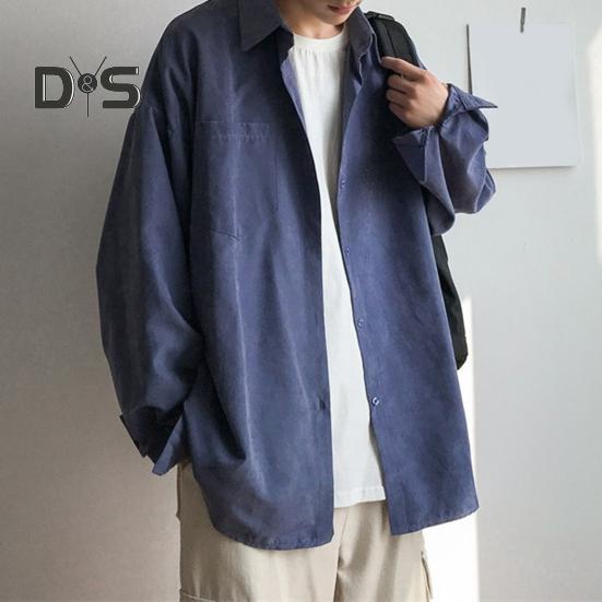 Men Shirt Lapel Long Sleeve Single Breasted Shirt Tops Solid Color Patch Pocket Casual Shirt Loose Fit Comfortable Fit Jacket