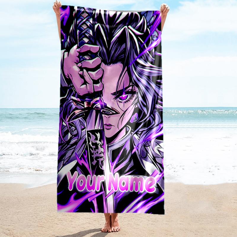 1PC Custom Name "Powerful Warrior's Journey" Beach Towel Highly Absorbent And Sand-Resistant Towel for Swimming, Pool, Yoga, And Travel Lightweight