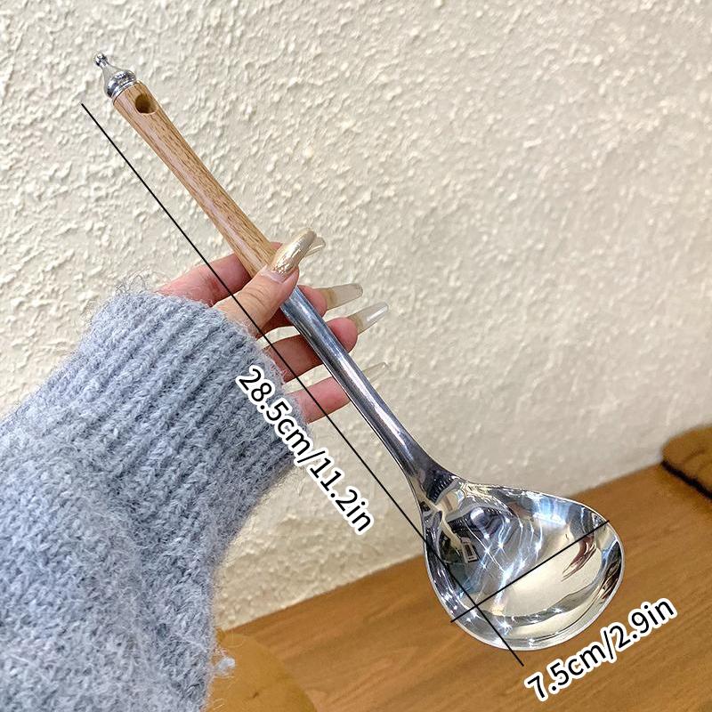 Stainless Steel Wooden Handle Soup Spoon Strainer Spoon Household Pot Spoon Ladle Spoon Colander Spoon Oil Filter Spoon