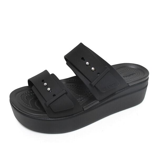 Crocs Brooklyn Buckle Low Wedge Heel Sandals Slippers Black 207431 001