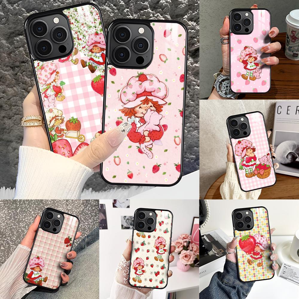 Pink Strawberry Cartoon S-Shortcake Phone Case For iPhone 16 15 14 13 12 11 Pro Xs Max Mini Plus Antislip Shockproof Hard Funda