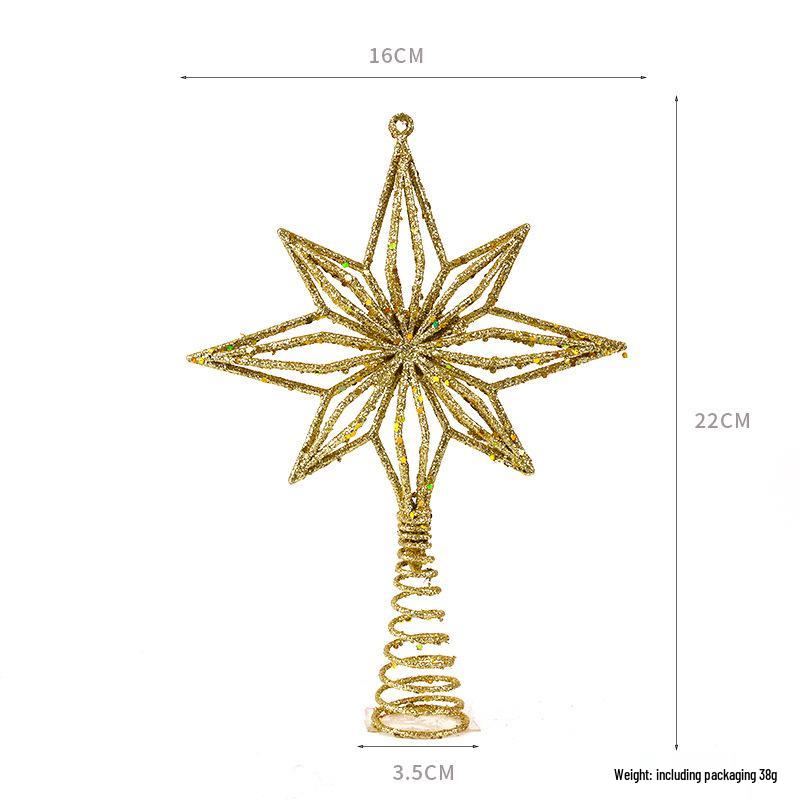 Goldglitzer 3D Stern Christbaumspitze Ornament - Hohl Achteckig Feder Dekoration
