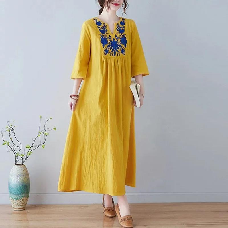 Skirt for Woman Cotton Summer Plus Size Loose Floral Vintage Skirt Casual Printed Soft Long Holiday Dresses