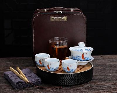 Cha Xun Couleur d'encre sous glaçure Service à thé portable en porcelaine