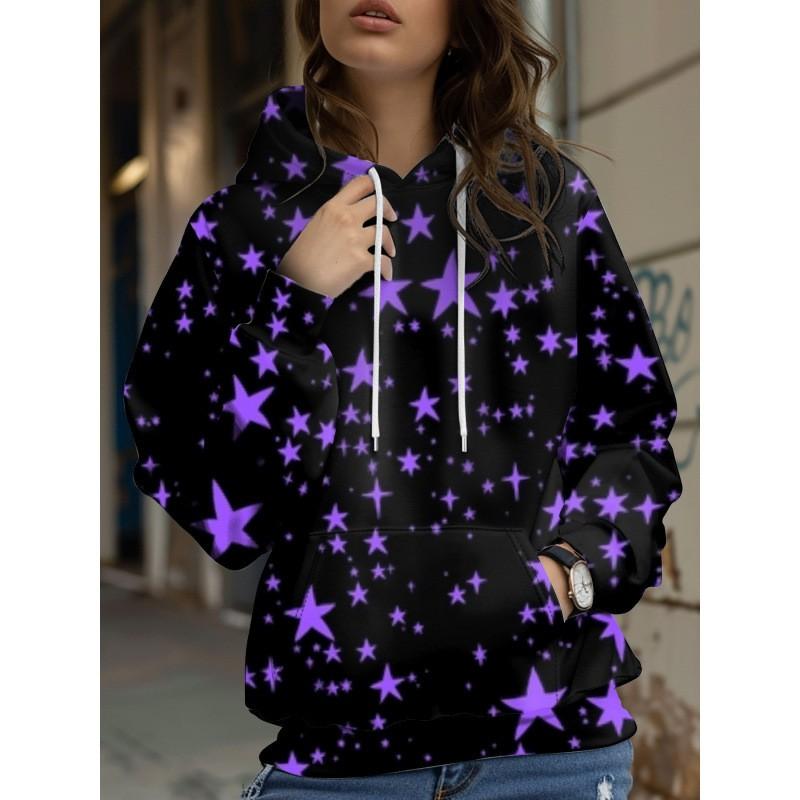 Womens Oversized Hooded Long Sleeve Sweatshirt With Floral Plaid Print Comfortable Breathable Casual Top
