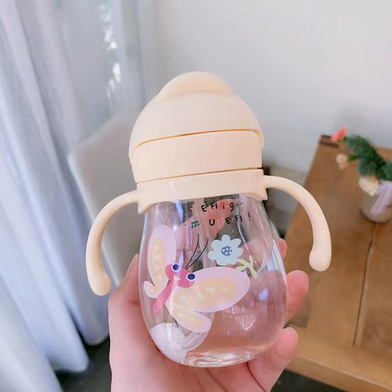 Cute Children Water Cup 300ML, Kindergarten Kids Water Bottle with Gravity Ball, Portable Straw Anti-Choke, Adorable Cup