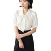 Women's White Short Sleeve Chiffon Bow Blouse - Professional Formal Top for Interview Suit