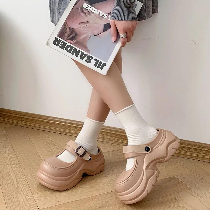 Fashion Solid Color Thick Platform Sandals Women Closed Toe Chunky Bottom Sandalias Mujer 2025 Beach Non-Slip Eva Soft Wedge Sandals
