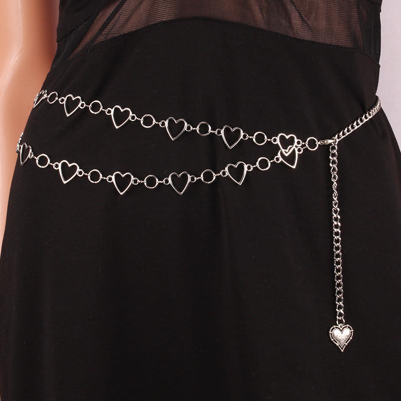Love Heart Waist Chain For Women Alloy Double Layer Hollow Heart Dress Accessory
