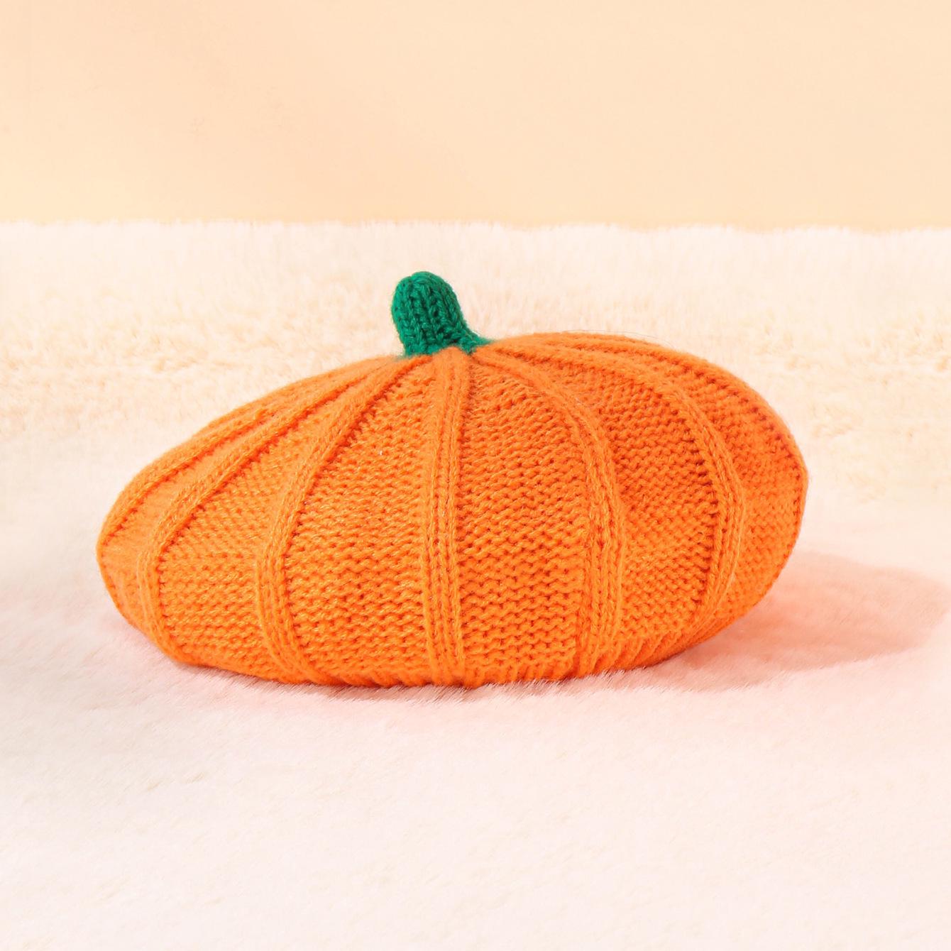 Autumn Winter Little Devil Pumpkin Children s Knit Beret Hat - Warm & Cute Halloween Style