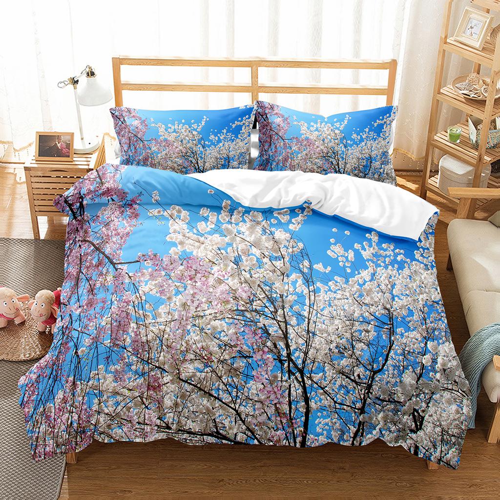 Spring Flowers King Queen Duvet Cover Colorful Floral Bedding Set Cherry Blossoms Quilt Cover 2/3pcs Polyester Comforter Cover