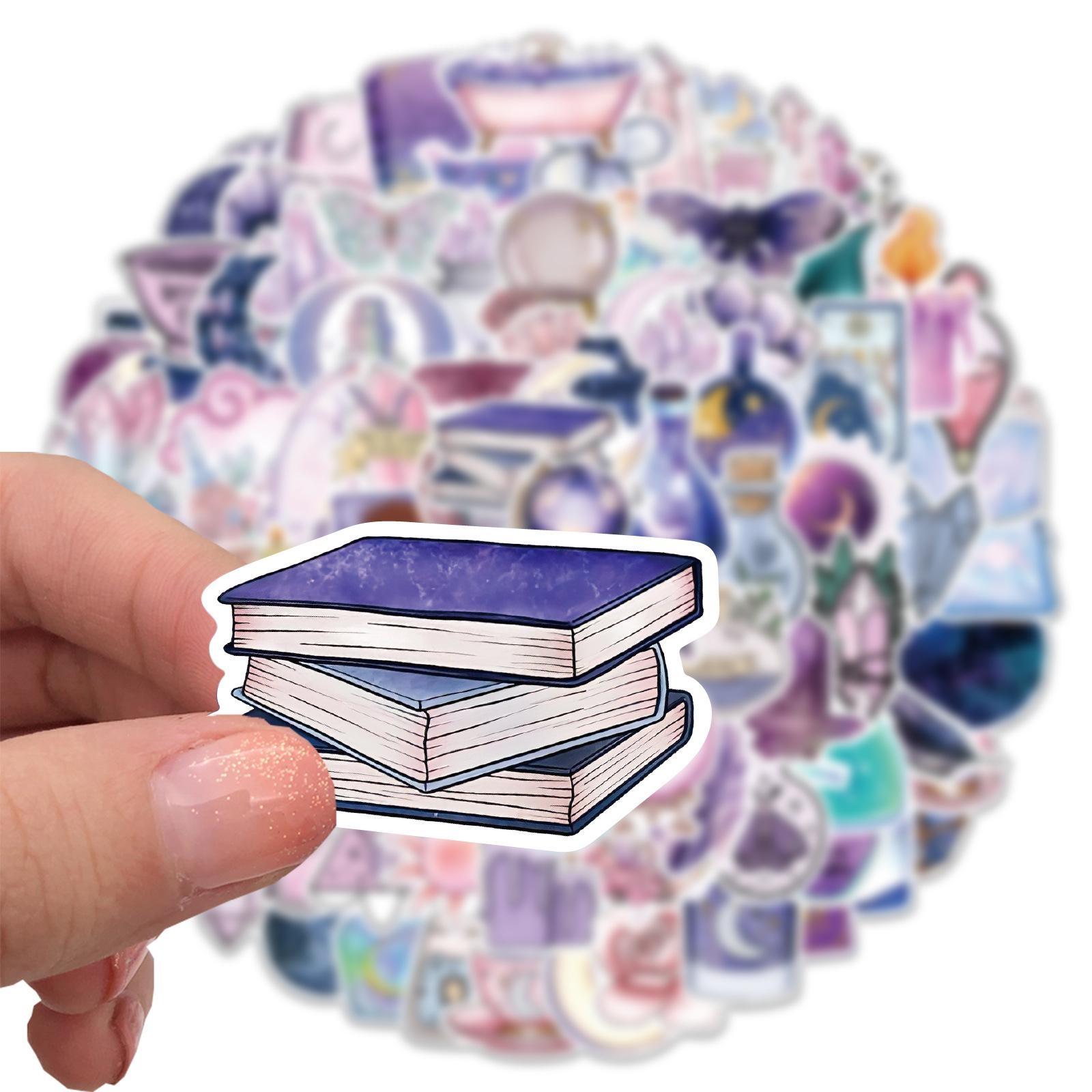 10/50/100Pcs Purple Magic Moon Stickers Witch Magic Crystal Grimoire Graffiti Stickers for DIY Luggage Laptop Skateboard Motorcycle Bicycle Stickers 10PCS