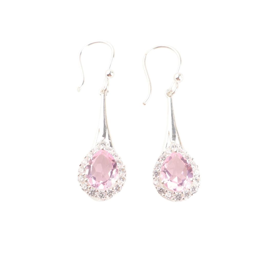 Natural Morganite Gemstone 925 Solid Silver Jewelry Zircon Women Earrings 1.86" CZE-7-13