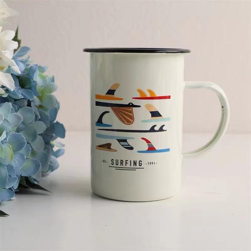 Outdoor Enamel Creative Coffee Tea Water Milk Cups Camping Mugs Enamel Mug with Handle Drinkware Vacation Hiking Mug Gifts