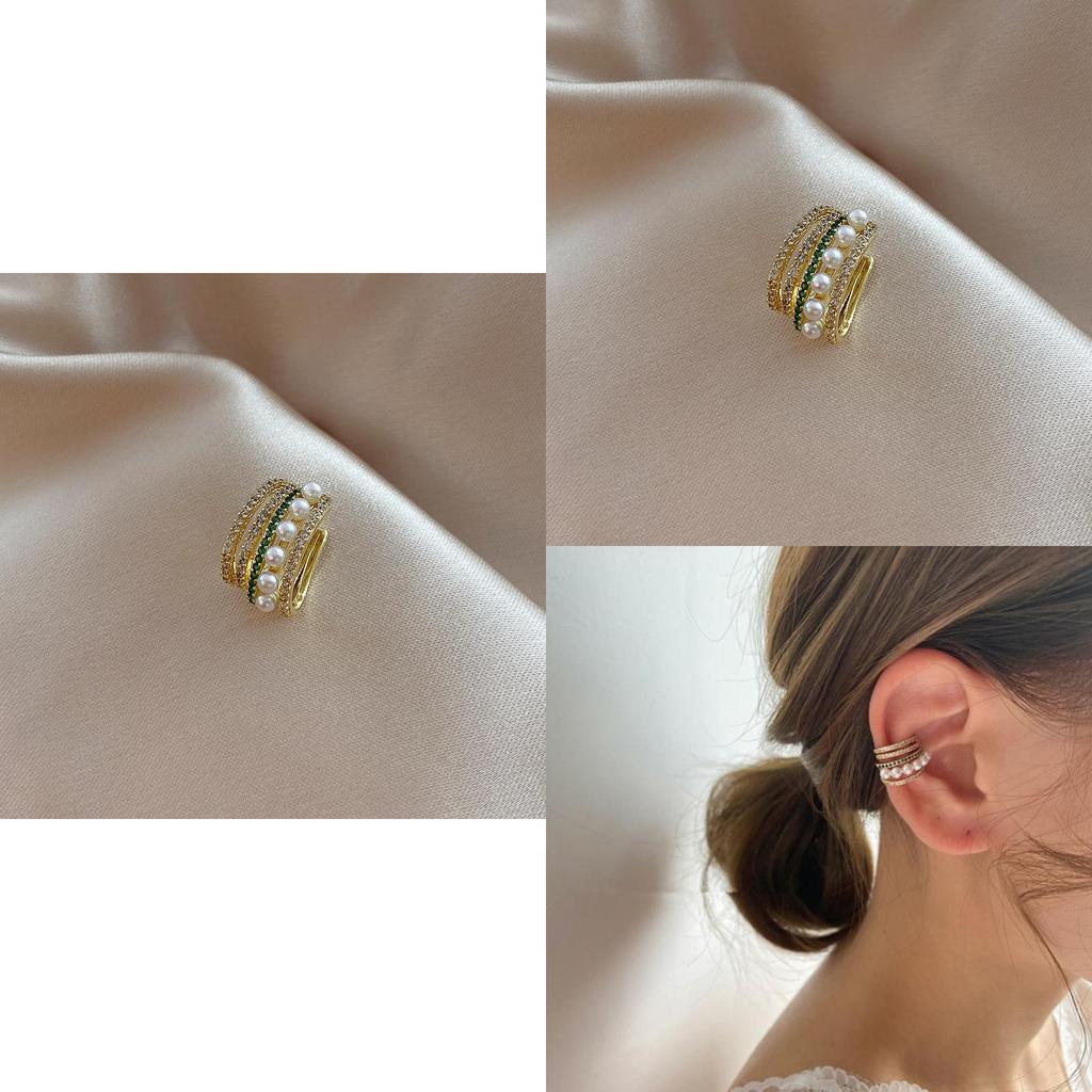 2021 Neues Xiaoshede Song Jia Nanli Gleicher Stil Mode Grüner Diamant Perle Voll Diamant Ohrklemme Weiblich