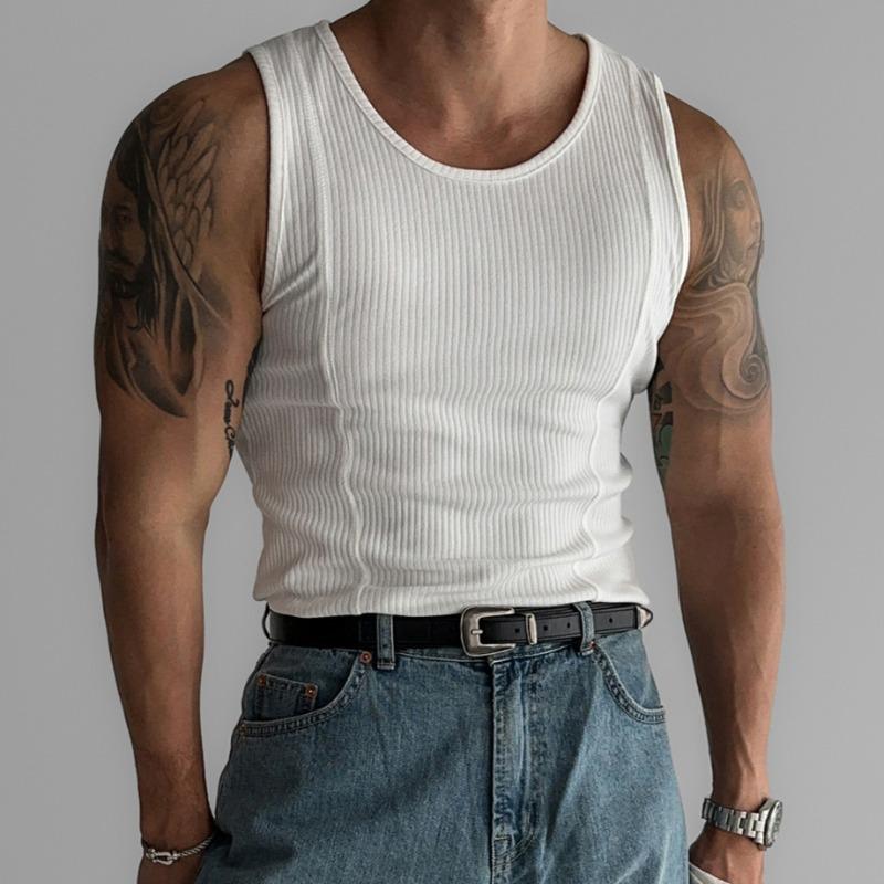 Sommer Neues Herren Gestreiftes Garn Hochelastisch Enganliegend Sport Laufen I-förmiges Tanktop