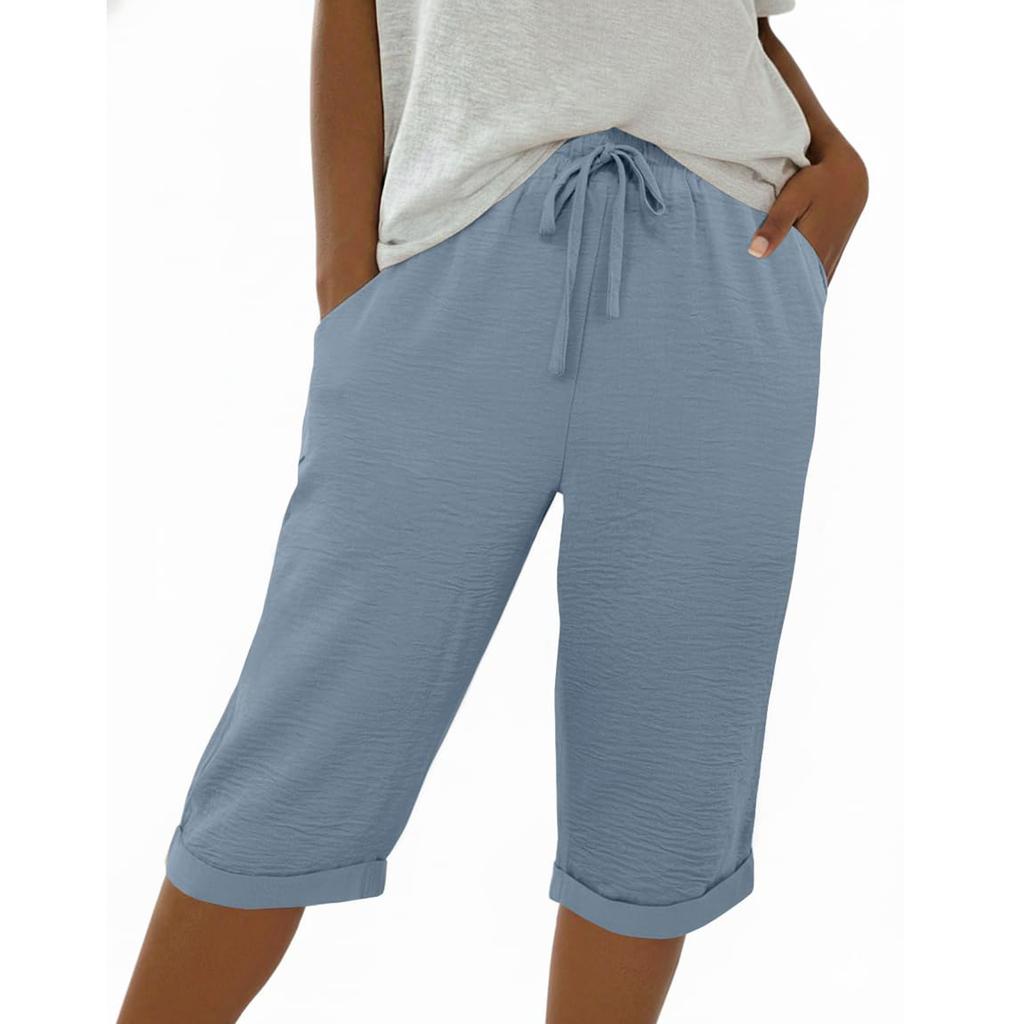 Women Elastic High Waist Pant Casual Fit Wide Leg Long Pants Trousers With Pockets