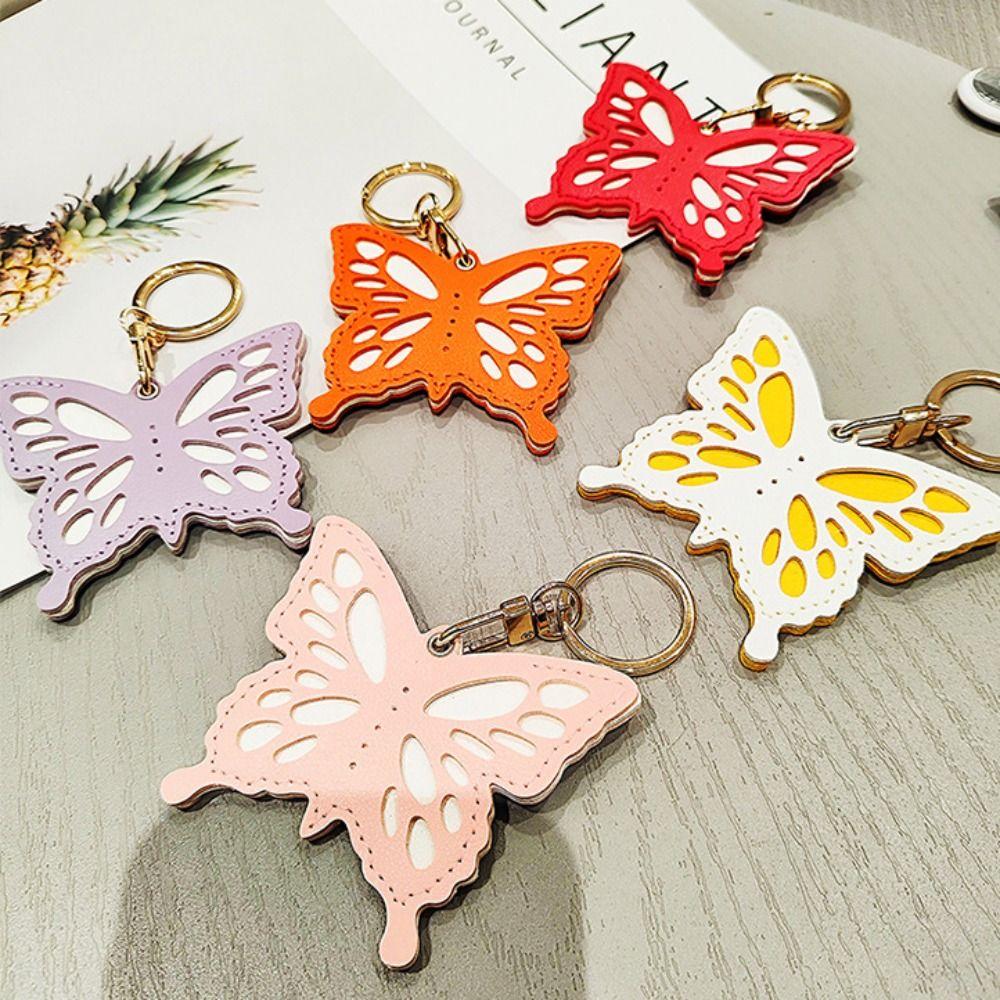 Flower Butterfly Leather Pendant Animal Creative Butterfly Keychain Leather Keychain  Outdoor