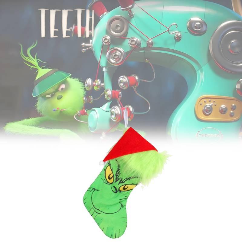Grinch Green Christmas Stocking Adorable Plush Glow In The Dark Candy Bag Decoration
