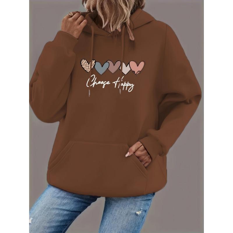 Autumn Winter Loose Size Women'S Sweatshirt, Printed Pullover,Casual Long Sleeve with Pockets And Drawstring Hood