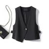 Women's Spring and Autumn Short Suit Vest Solid Color Simple Button Jacket