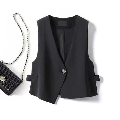 Women's Spring and Autumn Short Suit Vest Solid Color Simple Button Jacket