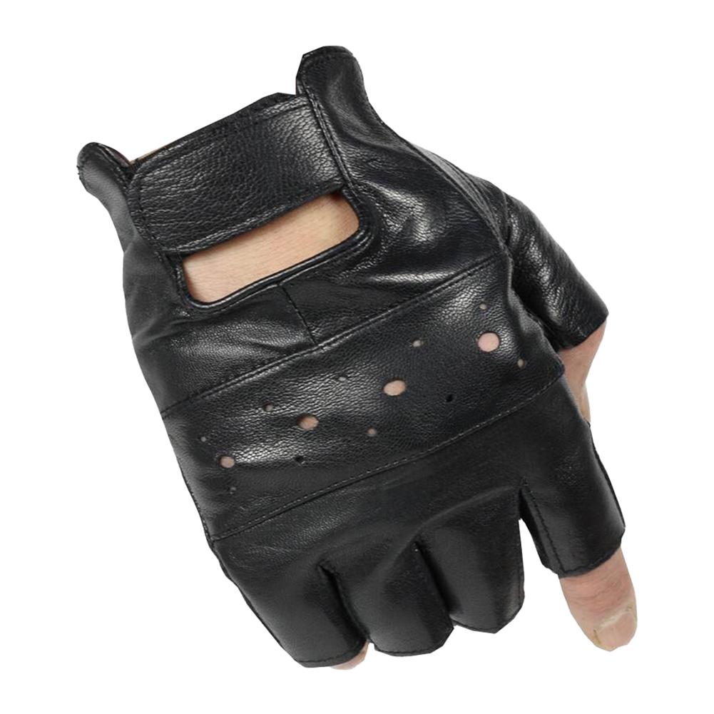 Mens Sheep Leather Driving Gloves Fitness Gloves Half Finger Tactical Gloves Black Leisure Fitness Cycling PU Leather Gloves