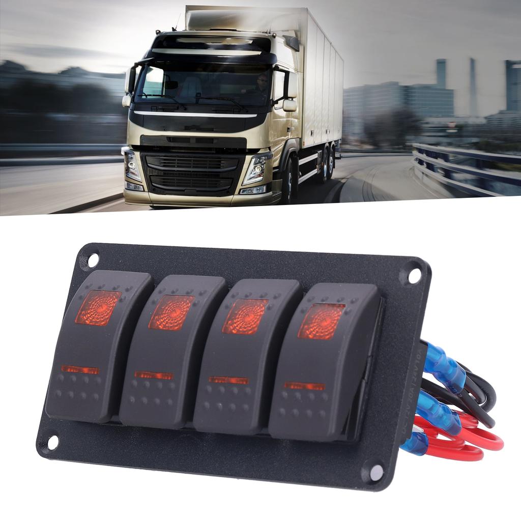 4 Gang Rocker Switch Panel LED Backlight 5‑Pin Overheat Protection for 12V 24V Vehicle Marine Yacht BoatOrange Light