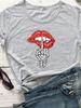 Skull Hand Red Lip Print Women T Shirt Short Sleeve O Neck Loose Women Tshirt Ladies Tee Shirt Tops Clothes Camisetas Mujer