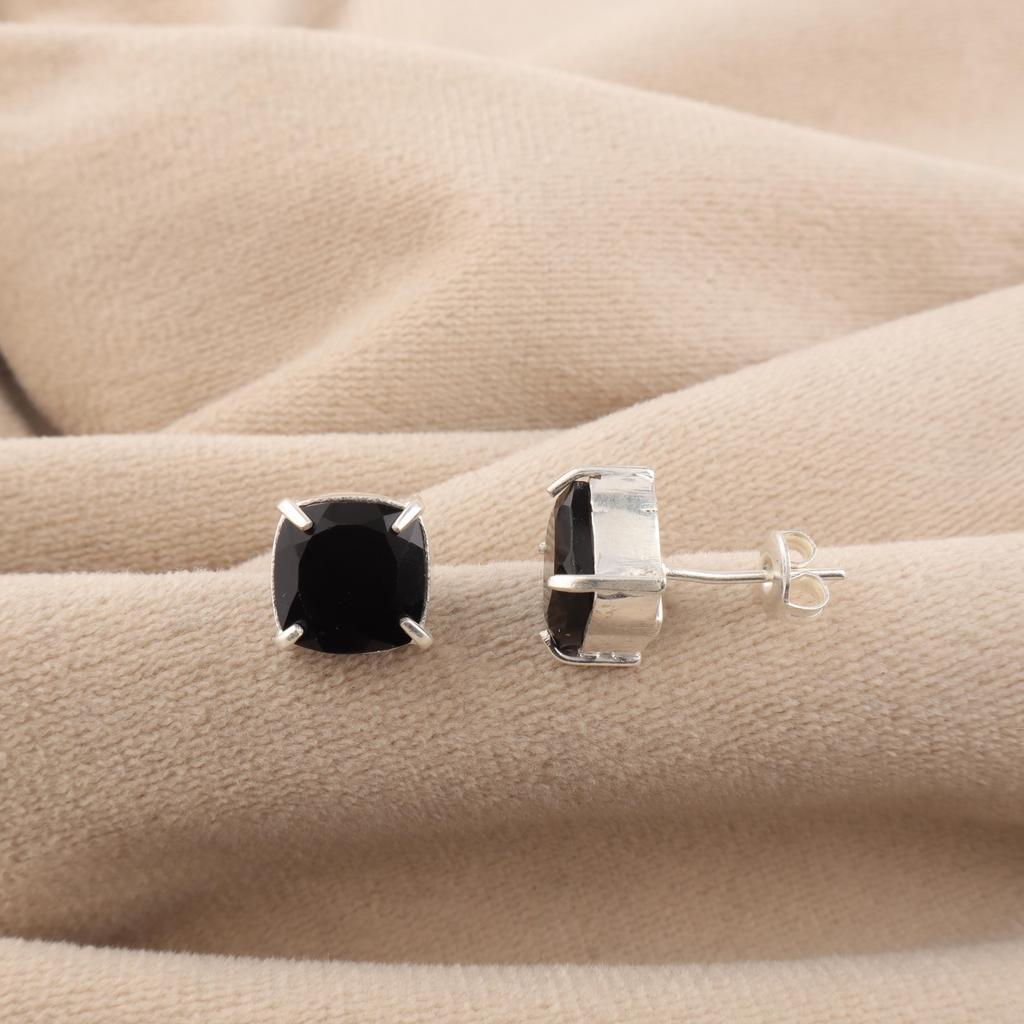 Black Onyx Gemstone 925 Sterling Silver Handmade Jewelry Cushion Earring 1" Gift For Women EE-181-15