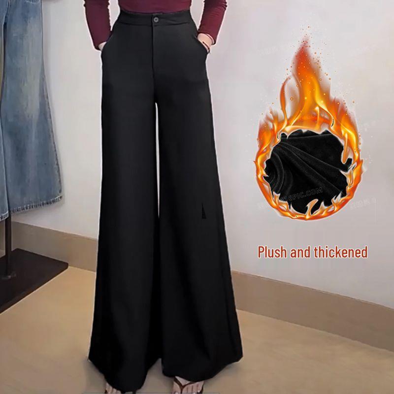 High-Waist Micro-Flare Drape Suit Pants - Slimming, Tummy-Concealing, Wide-Leg Design