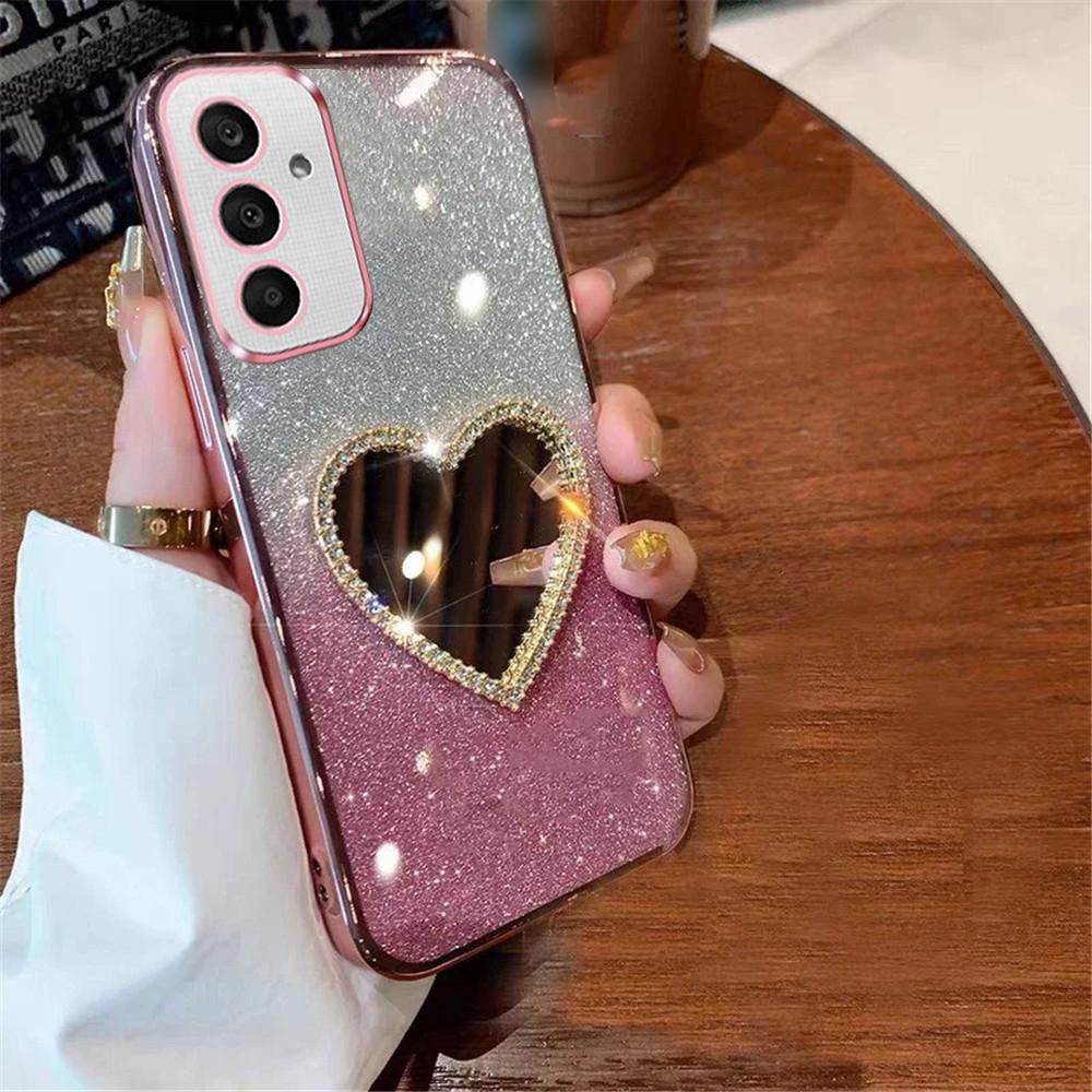 A54 5G Diamond Mirror Heart Case For Samsung A55 A35 A25 A15 A05 A54 A34 A24 A14 A13 A23 A33 A53 A73 Gradient Glitter Soft Cover