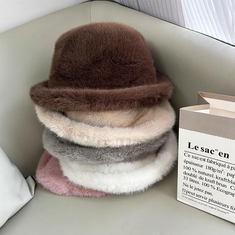 Mongolian hat women's winter cold Northeast bucket hat thickened imitation hair mink hair ear protection hat