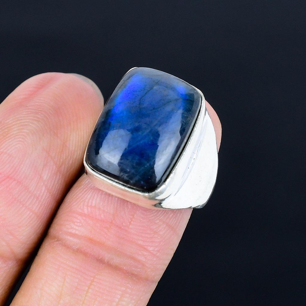 Natural Labradorite Gemstone Men's Ring Handcrafted 925 Sterling Silver Square Cabochon Ring Statement Jewelry Gift for Him