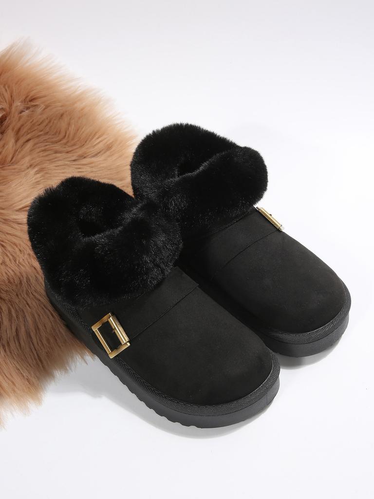 2025 Autumn/Winter New Style Thick-Soled Snow Boots for Women - Warm Short-Cut Solid Color Suede Casual Outdoor Cotton Shoes