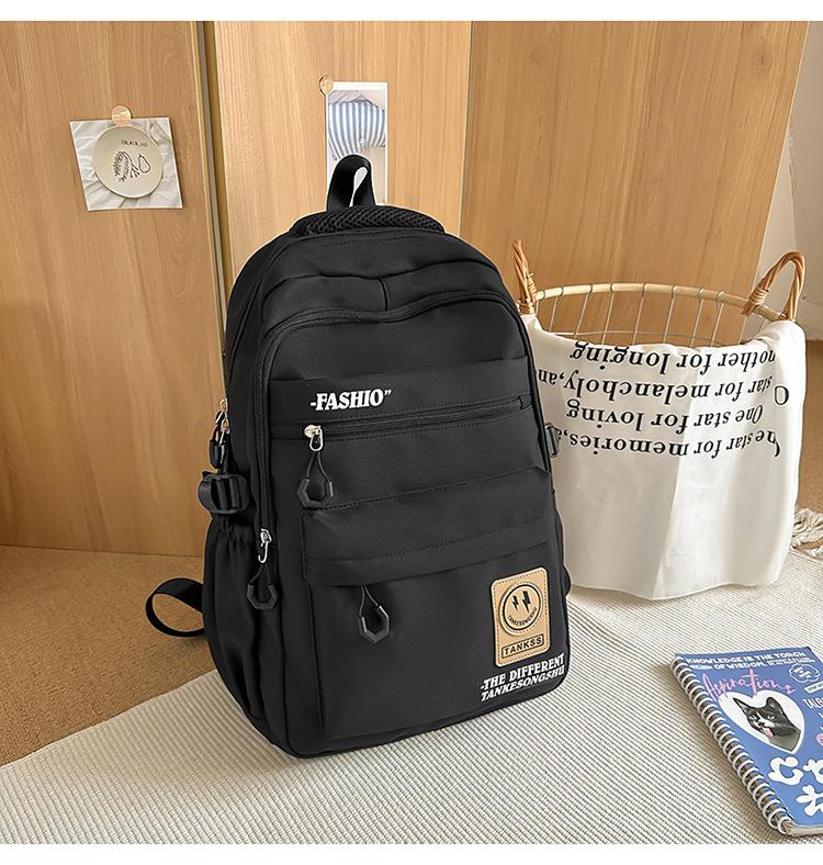 School Bag Korean Version Ins Wind Smiley Face Backpack Campus Junior and High School Students Versatile School Bag Casual Simple Large-capacity