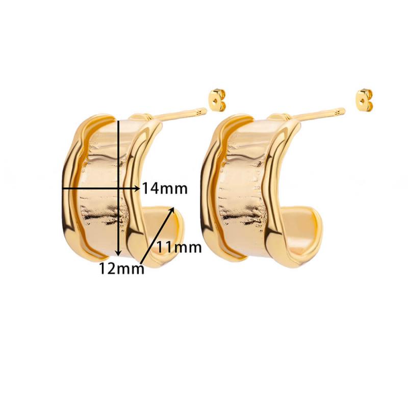 Stainless Steel Earrings for Women C Shaped Wide Gold Plated Piercing Hoop Stud Earring Female Fashion Jewelry Accessories Gift