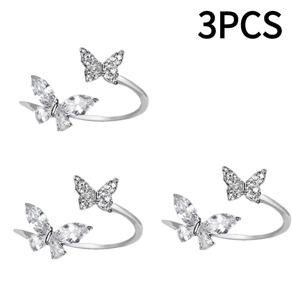 Silver Color 1/3/10PCS Butterfly Zircon Open Rings For Women Wedding Luxury Fine Jewelry Gifts Quality Versatile Finger Rings