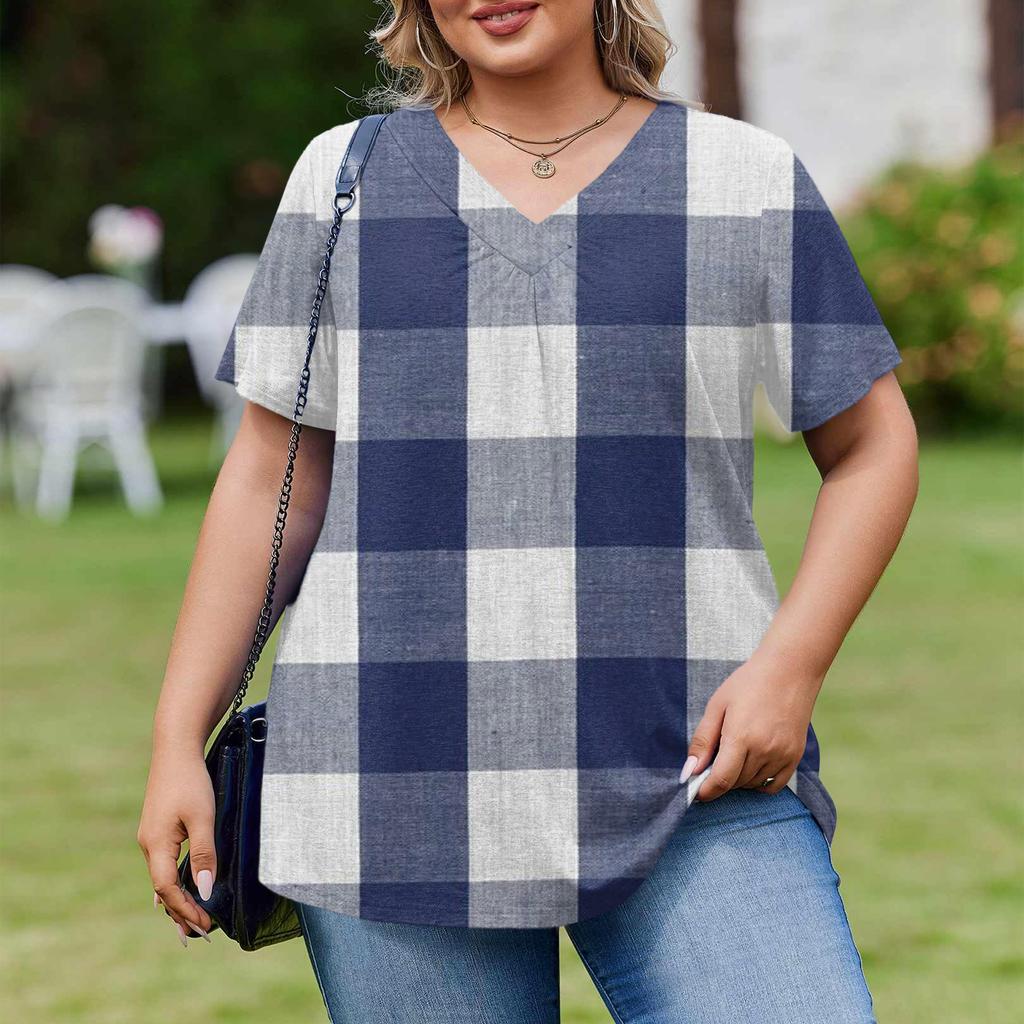 Women's Plus Size Fashionable Casual Loose-Fit Short Sleeve Elegant V Neck Blouse For Work