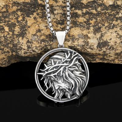 Meier Vintage Men's Stainless Steel Necklace - Fade-resistant Punk Style Ancient Greek Jesus Titanium Steel Pendant
