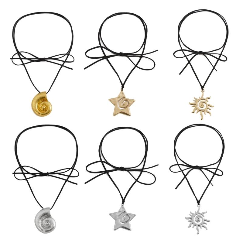 Punk Conch Pendant Necklace for Women Girls Gothic Sweet Cool Star Sun Pendant Adjustable Rope Chain Choker Chains Y2k Jewelry