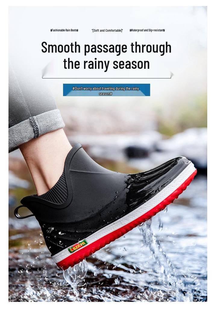 Men's Japanese-Korean Lightweight Waterproof Rain Boots: Durable, Non-Slip Rubber Shoes for Outdoor Activities, Fishing, and Car Washing.