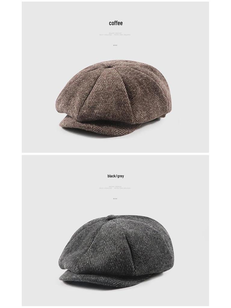 Yangguan/ZLEEVO Unisex Autumn/Winter Newsboy Cap - British Retro Style, Octagonal Design, Painter's Large Head Fit.